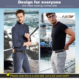SUOSDEY 2 Pack No Buckle Belts for Men Women, Side Belt Elastic Stretch Adjustable Invisible Black Belt Fits 1.5 Inch Belt Loops