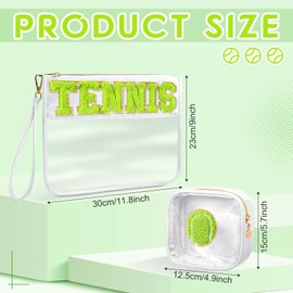 SUILU 2 Pcs Cosmetic Makeup Bag with Chenille Letter Patch,with Handles PVC Waterproof Clear Makeup Bag,Portable Toiletry Storage Bag, Tennis, 15.8 x 14 inches