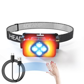 Rechargeable LED Headlamp,6 Modes Motion Sensor Head Lamp,Waterproof Lightweight White Red LED Headlamps,Hard Hat Headlight,Hiking, Running, Repairing, Fishing, Cycling-Camping Essentials Gear