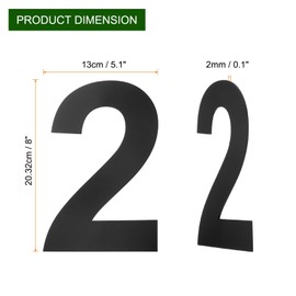 sourcing map 8 Inch Floating House Number, Stainless Steel Metal Modern House Number for Outside Address Sign for House with Nail Kit for Mailbox Yard Home Front Door (Number 2, Matte Black)