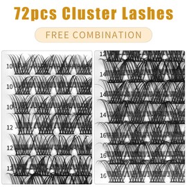 Cluster Lashes 72 Individual Lashes Clusters Eyelash Extensions False Eyelashes DIY Wispy Fluffy Lash Extension Kit Reusable False Eyelashes Natural Look Mix 10-16mm C D Curl (BM 01)