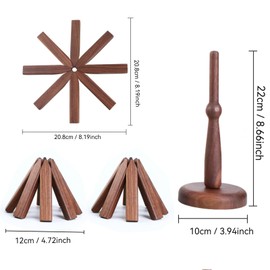 Wooden Trivets for Hot Teapots, Hot Dishes and Pans Black Walnut Wood Trivet Tree Set (Walnut Wood, Black Box)