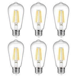 Bombillas LED Edison Vintage 6 Pack 4W Bombillas de Cristal Transparente ST64 Antiguas Bombillas de Filamento LED con 80+ CRI, Casquillo E27, para Salón Dormitorio Comedor Bar Cafetería (Luz Cálida)