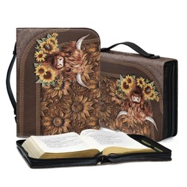 Belidome Highland Cow Bible Cover with Zipper Pen Slots Lightweight Church Carrying Bag Lightweight