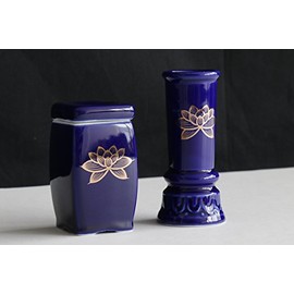 Yamako, Japanese Lapis, Ruri, Golden Lotus, Square Match, Incense Difference, Buddhist Articles, Pottery, 2-piece Set, Modern Mini Buddha Dalyan, Bon Festival, Higashikan, Grave Visit, Memorial