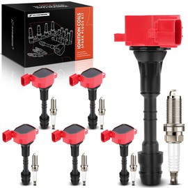 A-Premium (Red) Set of 12 Ignition Coil Pack and Iridium Spark Plugs Compatible with Nissan 350Z 2003-2006 & Infiniti FX35 2003-2008, G35 2003-2007, M35 2006-2008, 3.5L