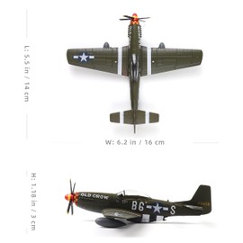 NUOTIE P51-D Mustang 1/72 Metal Airplane Model Kit with Stand WWII Old Crow Diecast Alloy Vintage Combat Plane Prebuild Military Aircraft Collection for Display or Gift (Bud Anderson)