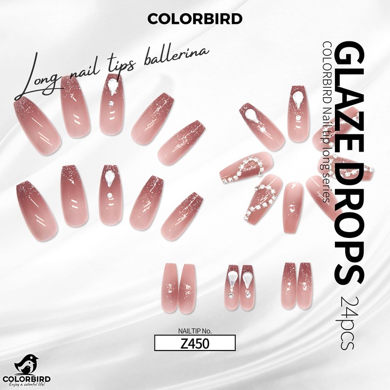 COLORBIRD Z450 Nail Tips, Long, 24 Pieces, Pink, Nail Tips,