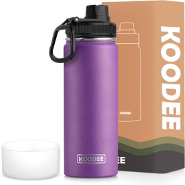 koodee Insulated Water Bottle, 22 oz Stainless Steel Double Wall Vacuum Wide Mouth Sport Bottle with Leakproof Spout Lid (Purple)