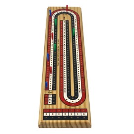 Regal Games Cribbage Board Game Set with Unique Wooden Cribbage Board (11" x 4.5" x 2.75") & 9 Multi-Colored Cribbage Pegs - Family Fun Game Night - Ideal for 2-4 Person