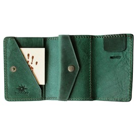 Days Art Trifold Mini Wallet, Men's, Genuine Leather, Italian Leather, Coin Purse, Key Storage, Compact, Oil-Berry Leather, green