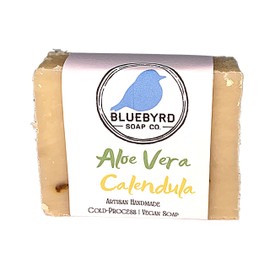 Bluebyrd Soap Co. Aloe Vera and Calendula Soap Bar | Calendula Bar Soap with Real Calendula Flower Petals | Calendula & Aloe Vera Soap Soothes Dry, Itchy, Cracked, Irritated Skin | 100% All Natural Rich Plant Oil Vegan Cleanser with Aloe, 5oz bars (Calendula, BAR)