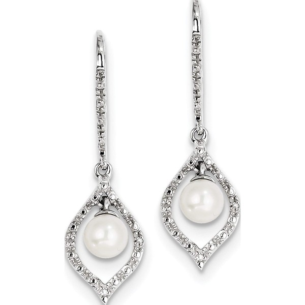 Sterling Silver Rhodium Plated Diamond And Fw Cultured Pearl Ear