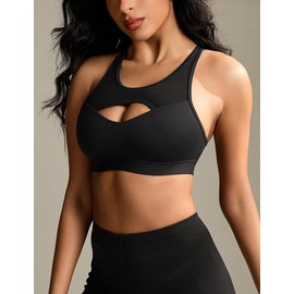 WingsLove High Impact Sports Bra for Women Support Wireless Cross Back Padded Running Workout Bras (Black,34D)