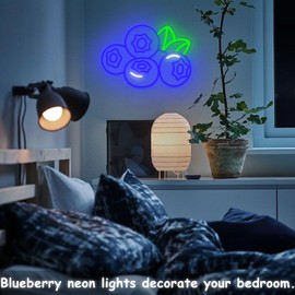 Blueberry Neon Sign for Wall Decor, Dimmable Fruit Blueberry Neon Lights, Vibrant Fruit Themed Neon LED Signs for Kids Room, Bedroom, Restaurant, Bar, Club, Fruit Shop, Birthday Party