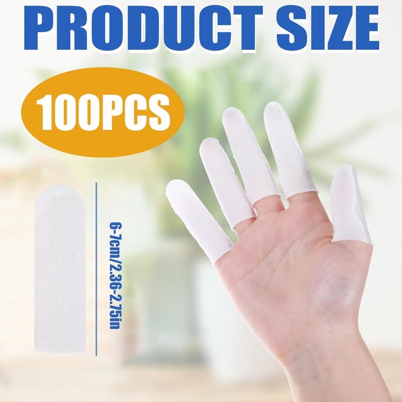 Cotton Finger Cots – 100PCS Soft Breathable Finger Protectors, 2.55
