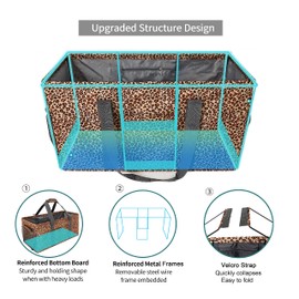 Joyfol Day Extra Large Utility Tote Bag, Reusable Grocery Bags Foldable,Upgraded Metal Frame, With Sturdy Handles Reinforced Bottom Heavy Duty Oxford Fabric Moving Shopping Bags, Leopard Brown