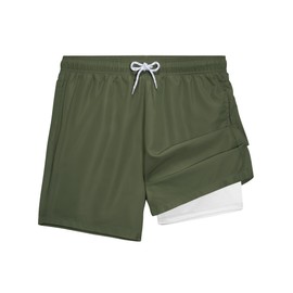 SurfTrak - Traje de baño para hombre, entrepierna de 5 pulgadas con forro de compresión, pantalones cortos de natación elásticos de secado rápido