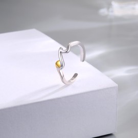 Anillo de dedo del pie ondulado para mujer, anillo de plata de ley 925, ajustable, anillo de dedo medio, verano, día festivo en el océano y la playa, Plata, Sin piedras preciosas