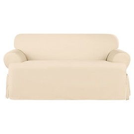 SureFit Duck Heavyweight Cotton Loveseat T-Cushion Slipcover - One Piece Slipcover, Relaxed Woven Fit, 100% Cotton, Machine Washable, Natural