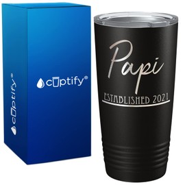 Papi Established 2021 New Papi Gift Idea New Baby Shower Announcement on Black 20 oz Stainless Steel Tumbler with Lid Insulated Cup