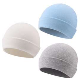 PESAAT Newborn Hospital Hat Infant Baby Boy Girl Cotton Beanie Preemie 0-12months Hats (6-12 Months, White+Gray+Sky Blue)