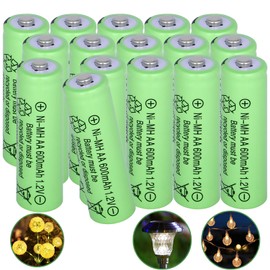 Yibatopow 16 Packs AA 1.2V 600mAh Rechargeable Batteries for Solar Garden Lights, Toys, Cameras, Remote Controls High Performance NiMH Reusable Batteries, Long Lasting Power Solutions