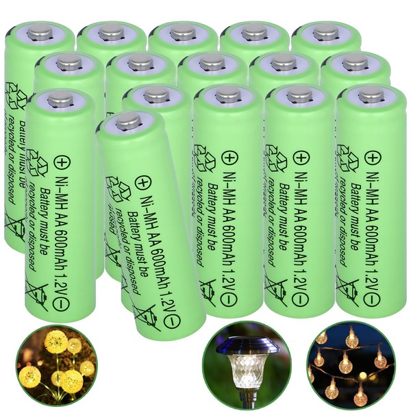 Yibatopow 16 Packs AA 1.2V 600mAh Rechargeable Batteries for Solar