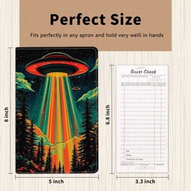 Server Book for Waitress, Cute Serving Books with Zipper Pocket, Leather Server Check Book Ticket Book Holder, Restaurant Waitress Accessories Server Booklet Organizer,Colorful Alien UFO
