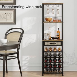 Dazioter Wine Rack Freestanding Floor Bar Cabinet for Liquor and Glasses 4-Tier Glass Holder and Storage Drawer for Home Bar Kitchen