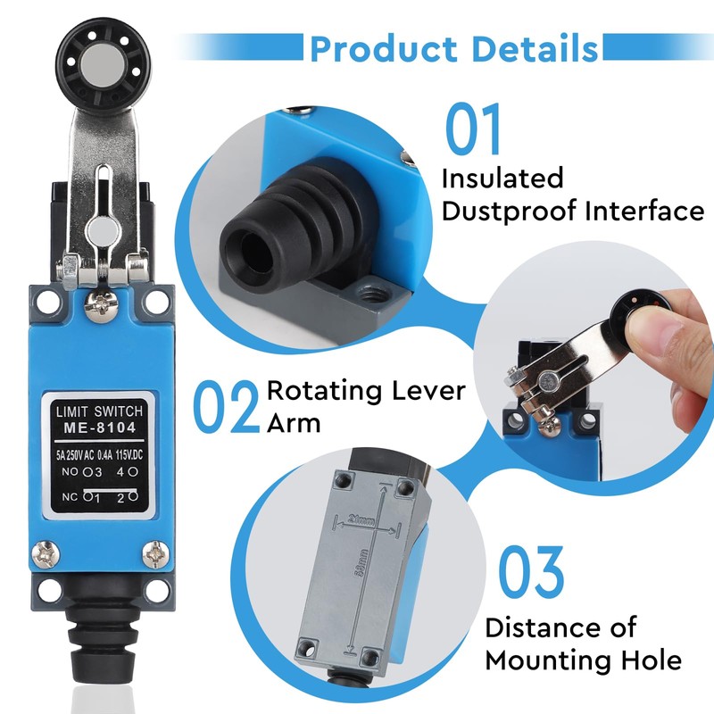 SWAWIS 4 pieces ME-8104 Momentary Limit Switch, Adjustable Roller Lever