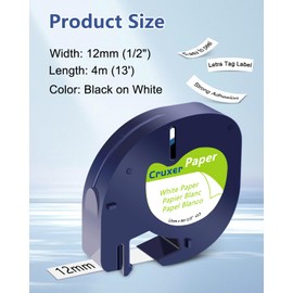 Cruxer 3 Pack Replacement for 91330 Letra Tag Refills Tape 12mm x 4m (1/2" x 13') Black Letters on White Paper Label Tape Compatible with 200B LT100H LT100T QX50 Label Maker for Home Office School