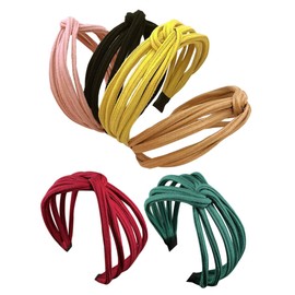 BIUDECO 6Pcs Knit Knot Headbands Set for Women Wide Hairbands Yellow Black Khaki Dark Green Pink Stylish Hair Accessories for Daily Wear and Special Occasions