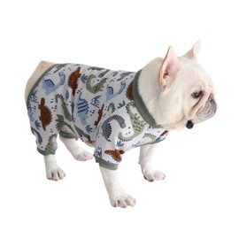 BT Bear Fat Dog Clothes,Autumn Winter Soft Warm Dog Pajamas Jumpsuit Pug Bulldog Onesies Clothes Costume for Cats Puppy Small Dogs Medium Dogs (Green Dinosaur, L: back length 33-36cm)