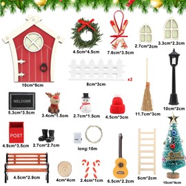 Auirshiky Gnome Door Set, 26 Pieces Gnome Accessory Set, Complete Gnome Door, Mini Gnome Door, Christmas Decoration Wooden Gnome Door, for Fairy Door, Christmas Decoration