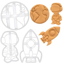 Juego de 3 cortadores de galletas con temática espacial (diseños: astronauta, cohete y tierra), 3 piezas - Bakerlogy