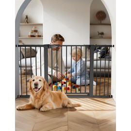 Babelio Extra Wide Baby/Dog Gate PressGuard P7, 29-55" Auto Close for The House and Doorway, Safety Pressure Mounted Pet Door, NO Need Tools and Drilling, Black