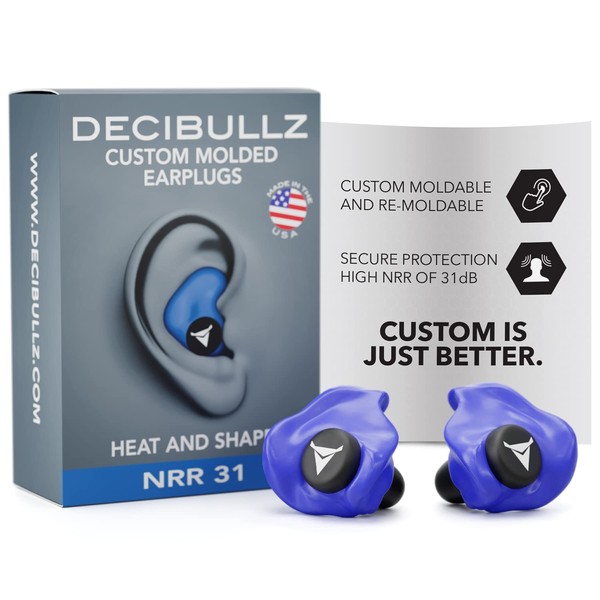 Decibullz | Moldable Ear Plugs | Hearing Protection with 31 NRR (27dB) Reduction | Suitable for Sleep, Concert, Work, Sports | 3 Sizes Includes Carry Bag