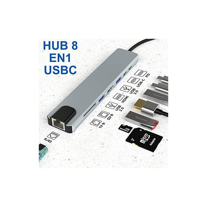 USB C Hub,8 en 1 Adaptador USB C Hub a