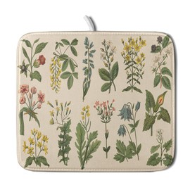 Kawani Dish Drying Mat for Kitchen Counter Decoration, 16 x 18 Inch, Absorbent, Reversible, for Wild Plants, Microfiber Drying Mat, Sage Leaves, Essential curri