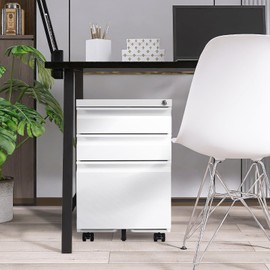 SoarFlash 3 Drawer File Cabinet with Lock Rolling Metal Filing Cabinet for Home Office, Under Desk Mobile File Cabinet with Wheels, White