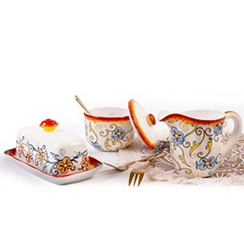Euro Ceramica Duomo Collection Servingware, 3-Piece Breakfast Table Necessities Set, Gold and Cream