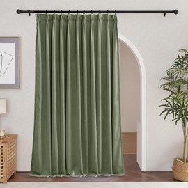 RYB Home Pinch Pleated Velvet Curtains 84 inches for Sliding Glass Door, Thermal Insulated Room Darkening Pleated Drapes for Bedroom Living Room, Sage Green, W66 x L84 inches, 2 Panels