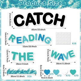 Summer Ocean Reading Bulletin Board Decorations Ocean Waves Theme Bulletin Board Set Catch The Reading Wave Half Heart Cutouts for Library School Classroom Chalkboard Wall Decor