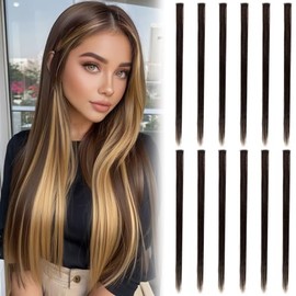 Tasodin 12 PCS Brown Clip in Hair Extensions, 22 Inch Long Straight Colored Party Highlights Synthetic Hairpieces Hair Extensions for Women Girls