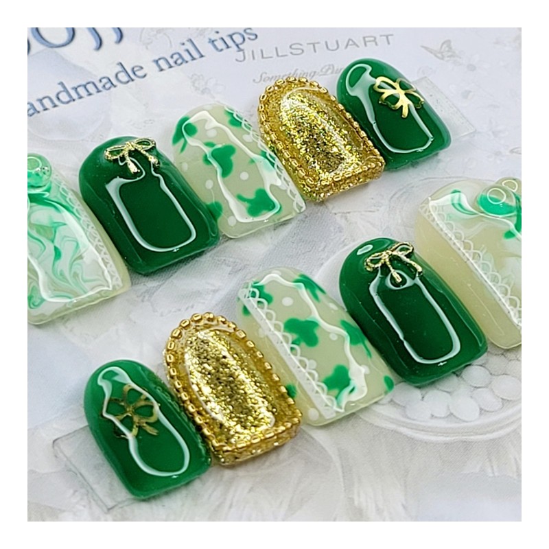 Provence Clover Handmade Nail Tips - Stiletto L / 프로방스