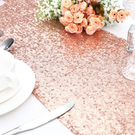 PartyDelight 12" X 72" Rose Gold Sequin Table Runner for Wedding, Party, Bridal Baby Shower, Christmas.