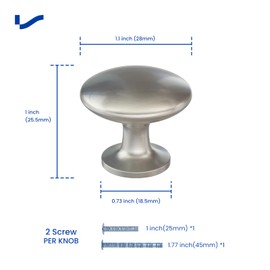 LONTAN Pack of 10 Furniture Knobs, Cupboard Knobs, Brushed Stainless Steel Kitchen Knobs, Silver Furniture Knobs, Modern Door Knobs, Silver Furniture Knobs, Round Drawer Knobs, Furniture Knobs, One