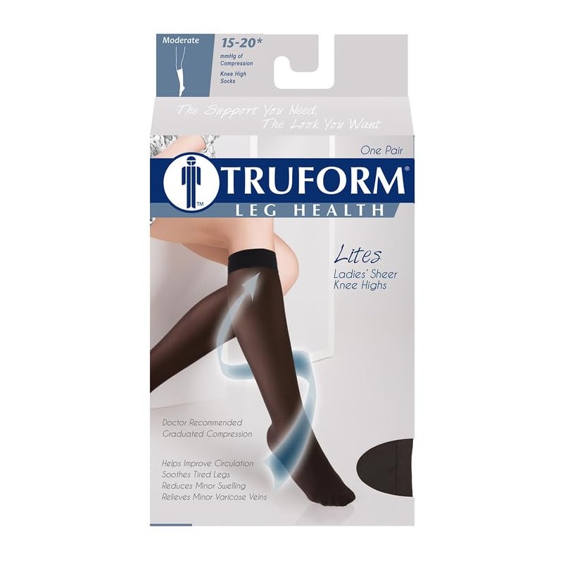 Truform Sheer Compression Stockings, 15-20 mmHg, Women's Knee High Length,