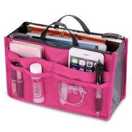 CareforYou® Women Lady Portable Purse Organizer Insert Multi-function Cosmetic Storage Bag in Bag Travel Makeup Organiser Handbag Pouch Insert Bag (Rose 12)
